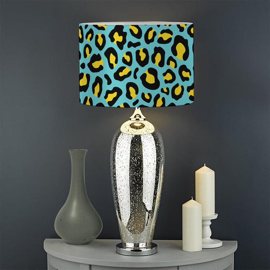 Teal And Yellow Leopard Pattern Print Drum Lamp Shade