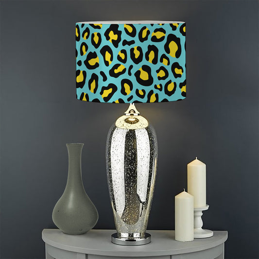 Teal And Yellow Leopard Pattern Print Drum Lamp Shade