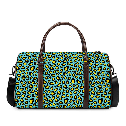 Teal And Yellow Leopard Pattern Print Duffle Bag
