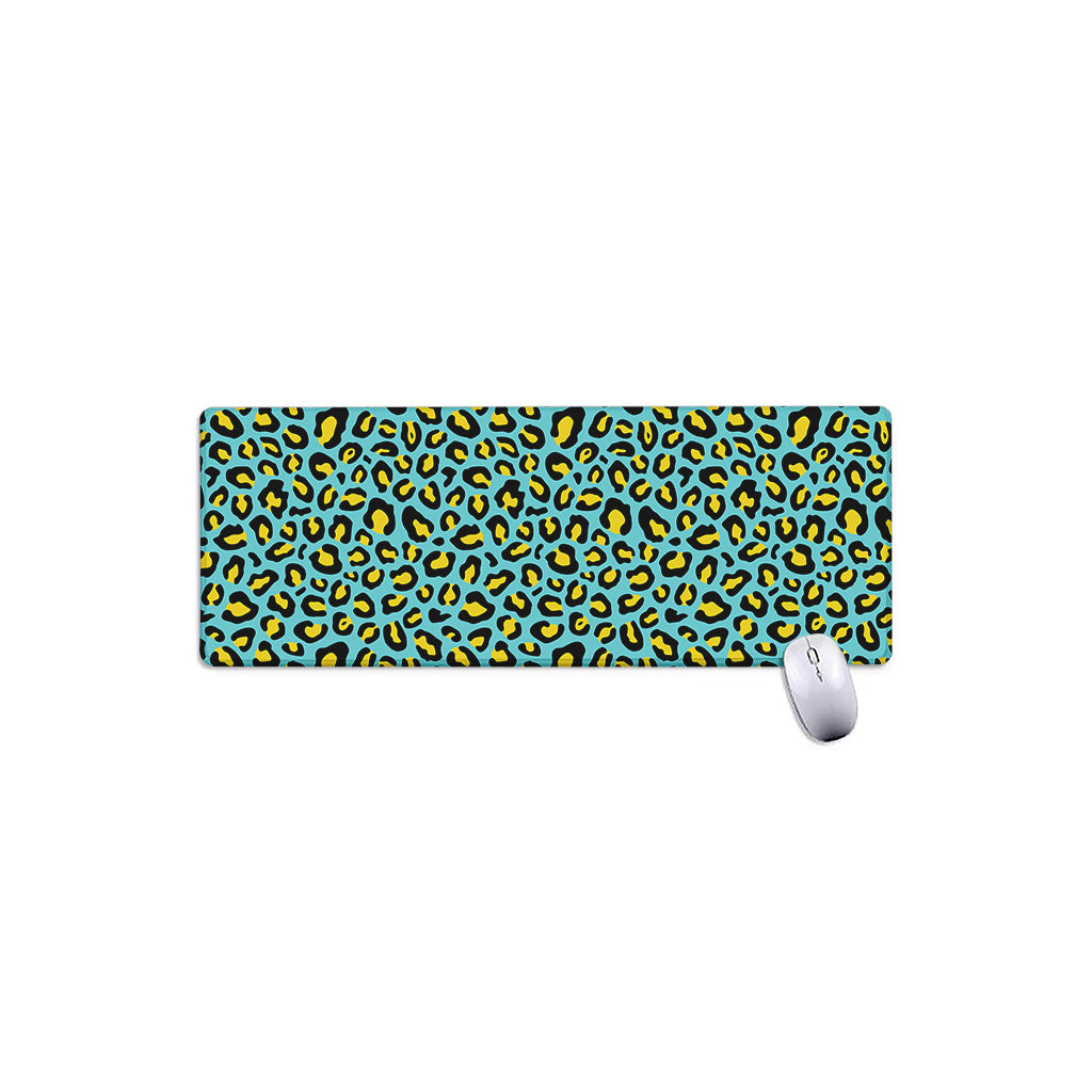 Teal And Yellow Leopard Pattern Print Extended Mouse Pad