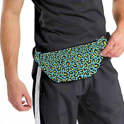 Teal And Yellow Leopard Pattern Print Fanny Pack