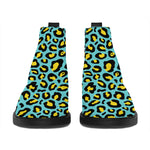 Teal And Yellow Leopard Pattern Print Flat Ankle Boots