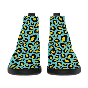 Teal And Yellow Leopard Pattern Print Flat Ankle Boots