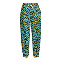 Teal And Yellow Leopard Pattern Print Fleece Lined Knit Pants