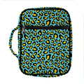Teal And Yellow Leopard Pattern Print Front Pocket Bible Bag
