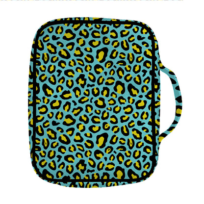 Teal And Yellow Leopard Pattern Print Front Pocket Bible Bag