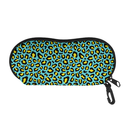 Teal And Yellow Leopard Pattern Print Glasses Case