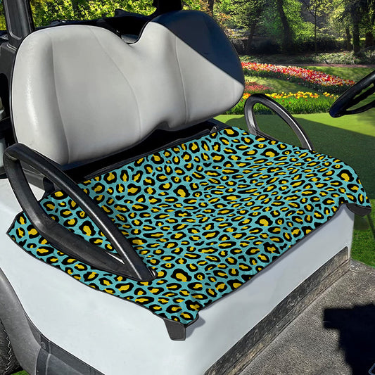 Teal And Yellow Leopard Pattern Print Golf Cart Seat Cover