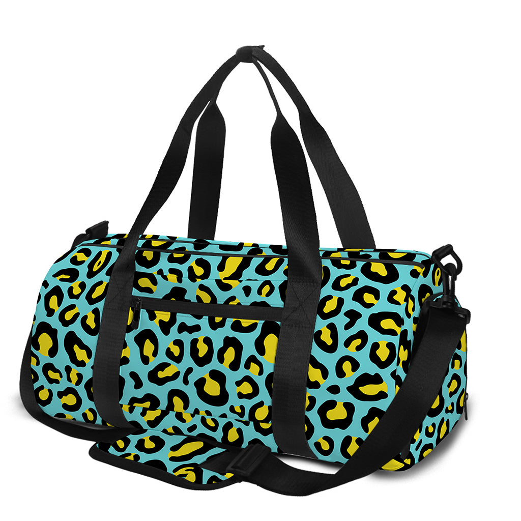 Teal And Yellow Leopard Pattern Print Gym Bag