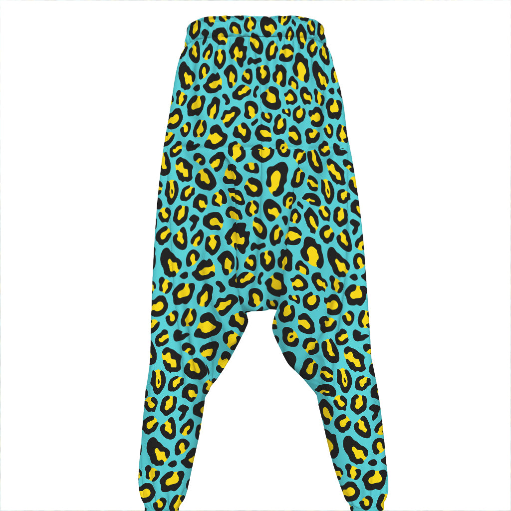 Teal And Yellow Leopard Pattern Print Hammer Pants