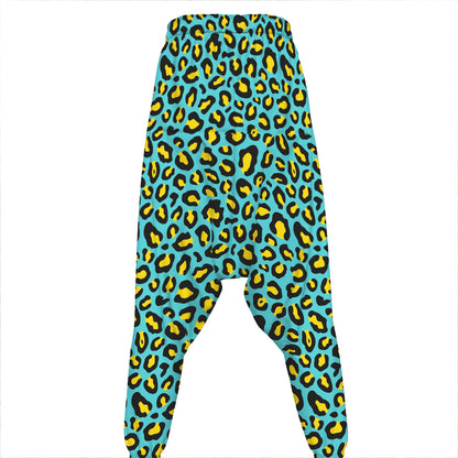 Teal And Yellow Leopard Pattern Print Hammer Pants