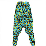 Teal And Yellow Leopard Pattern Print Hammer Pants