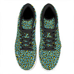 Teal And Yellow Leopard Pattern Print High Top Leather Sneakers
