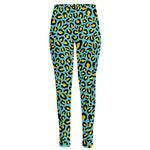 Teal And Yellow Leopard Pattern Print High-Waisted Pocket Leggings