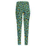 Teal And Yellow Leopard Pattern Print High-Waisted Pocket Leggings