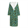 Teal And Yellow Leopard Pattern Print Hooded Bathrobe