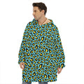 Teal And Yellow Leopard Pattern Print Hoodie Blanket