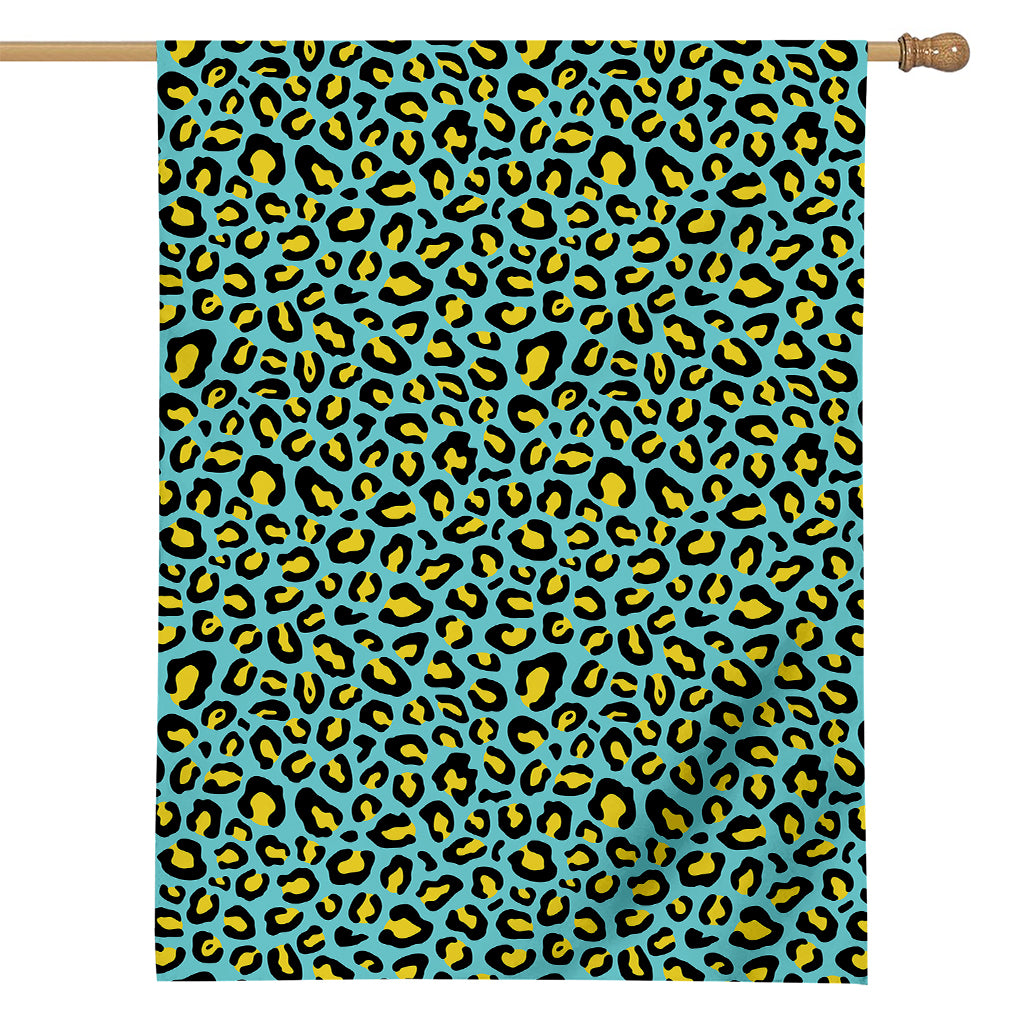 Teal And Yellow Leopard Pattern Print House Flag