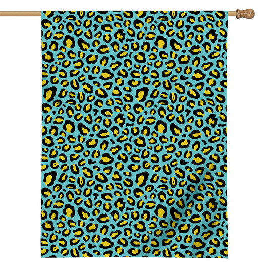 Teal And Yellow Leopard Pattern Print House Flag