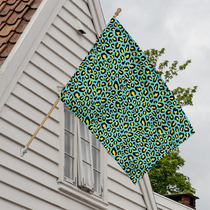 Teal And Yellow Leopard Pattern Print House Flag