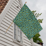 Teal And Yellow Leopard Pattern Print House Flag