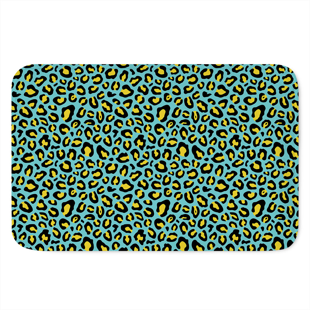 Teal And Yellow Leopard Pattern Print Indoor Door Mat