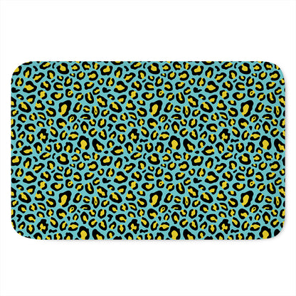 Teal And Yellow Leopard Pattern Print Indoor Door Mat