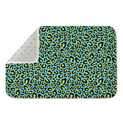 Teal And Yellow Leopard Pattern Print Indoor Door Mat