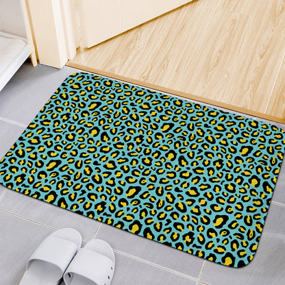 Teal And Yellow Leopard Pattern Print Indoor Door Mat