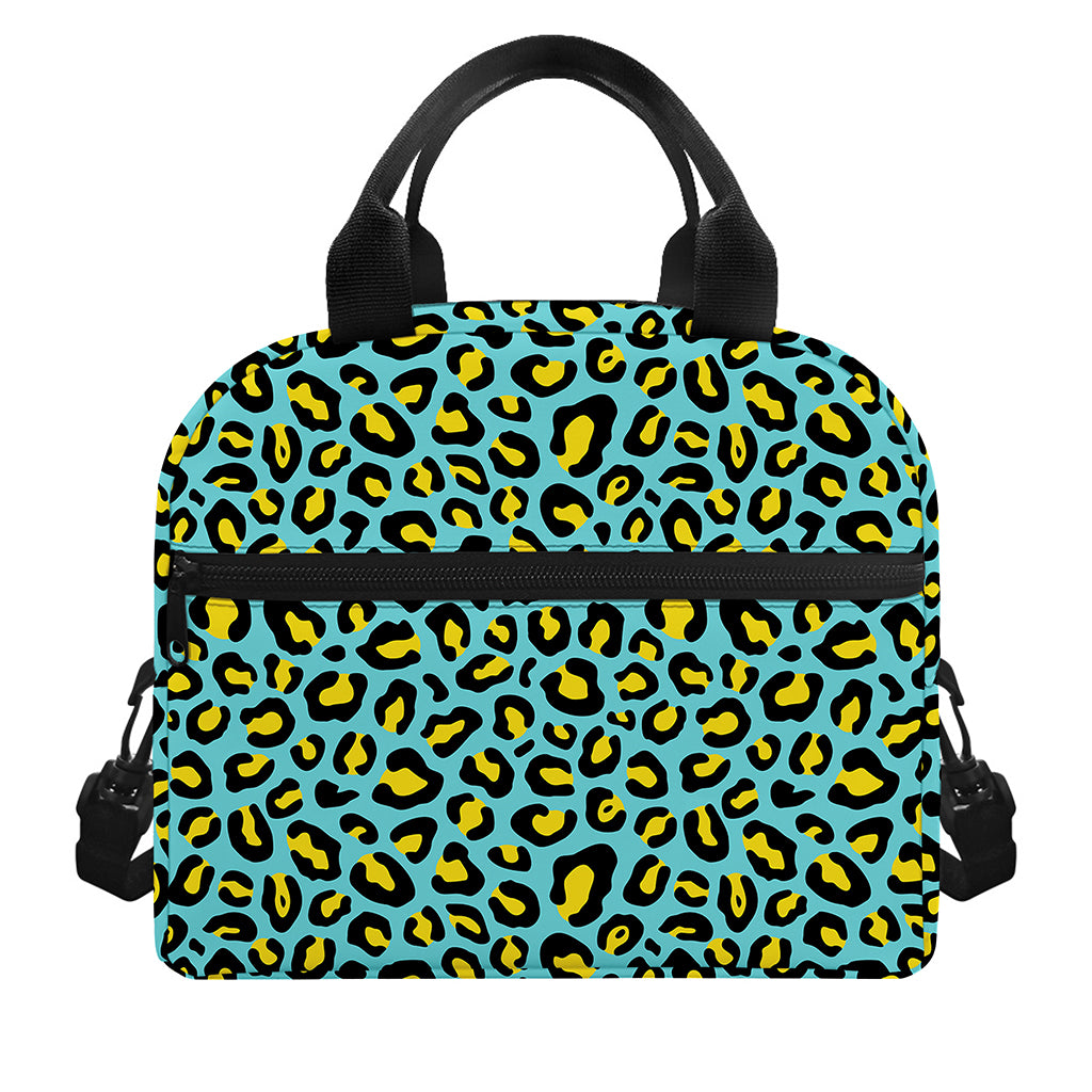 Teal And Yellow Leopard Pattern Print Insulated Lunch Bag