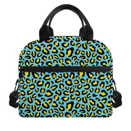 Teal And Yellow Leopard Pattern Print Insulated Lunch Bag