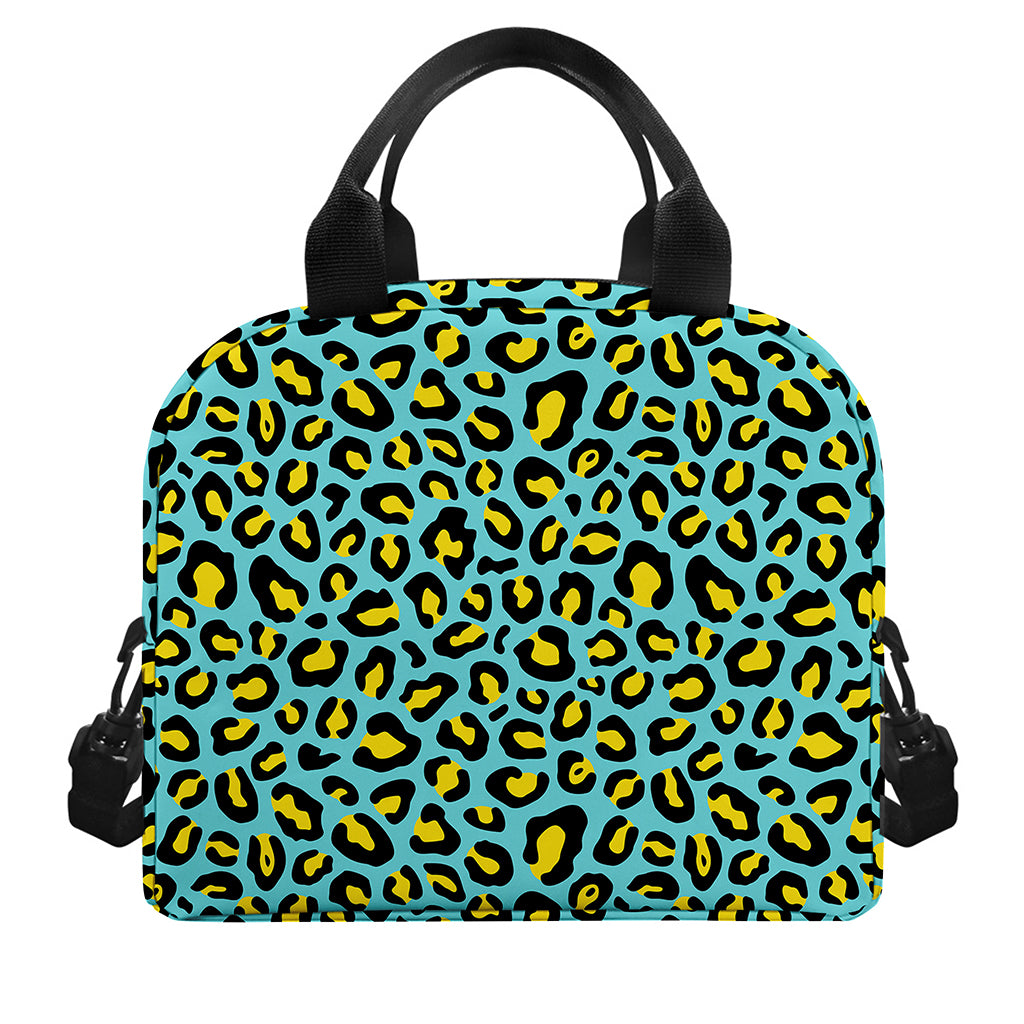 Teal And Yellow Leopard Pattern Print Insulated Lunch Bag