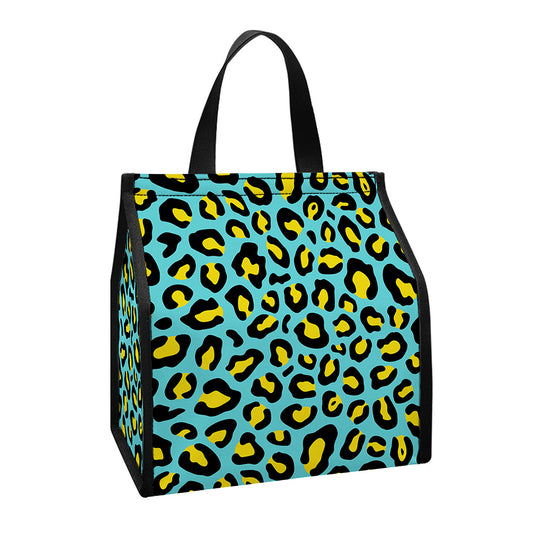 Teal And Yellow Leopard Pattern Print Insulated Lunch Tote