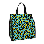 Teal And Yellow Leopard Pattern Print Insulated Lunch Tote