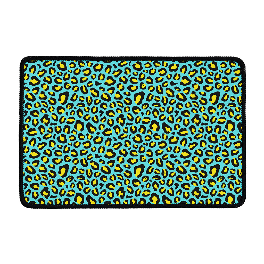 Teal And Yellow Leopard Pattern Print Kitchen Mat
