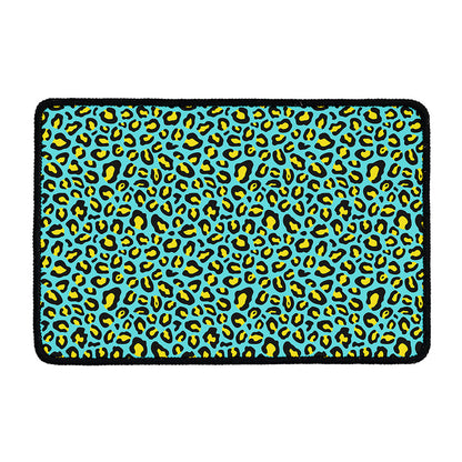 Teal And Yellow Leopard Pattern Print Kitchen Mat