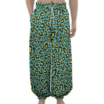 Teal And Yellow Leopard Pattern Print Lantern Pants
