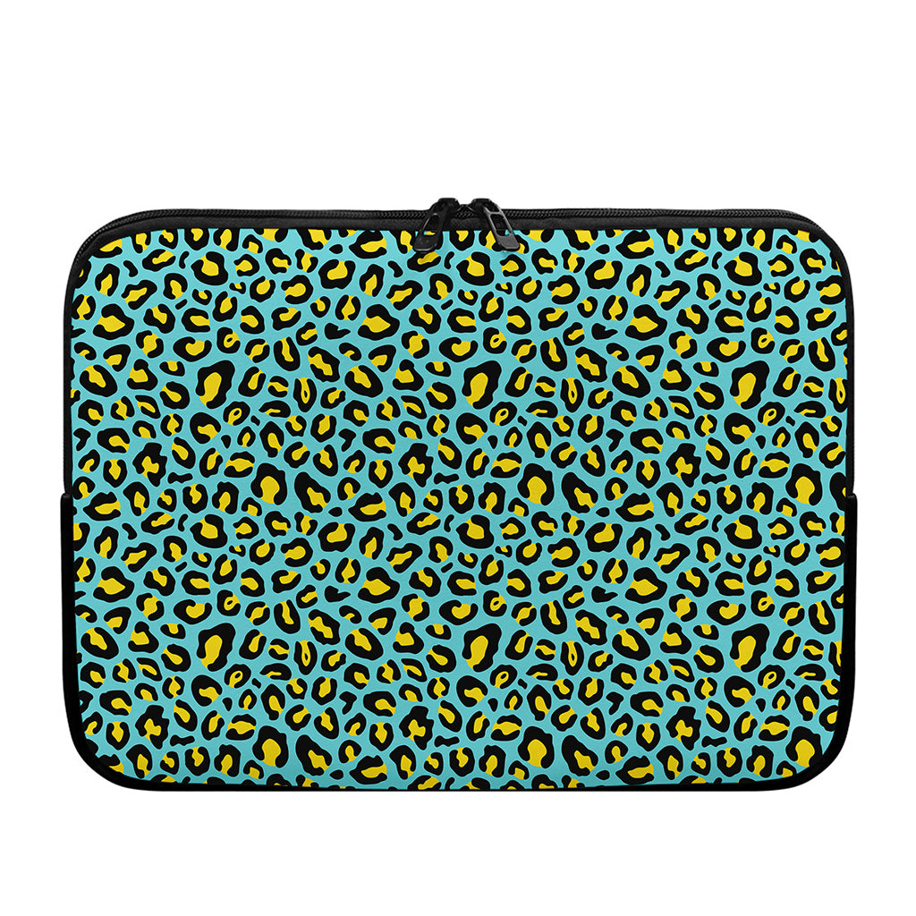 Teal And Yellow Leopard Pattern Print Laptop Sleeve