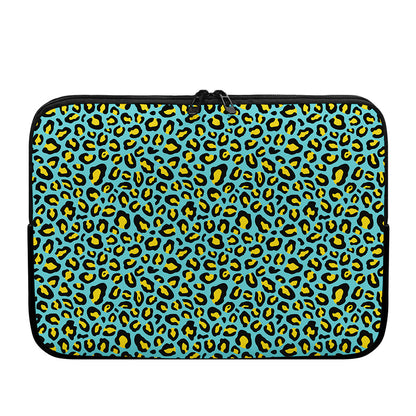 Teal And Yellow Leopard Pattern Print Laptop Sleeve