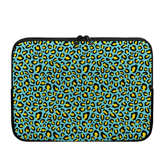 Teal And Yellow Leopard Pattern Print Laptop Sleeve