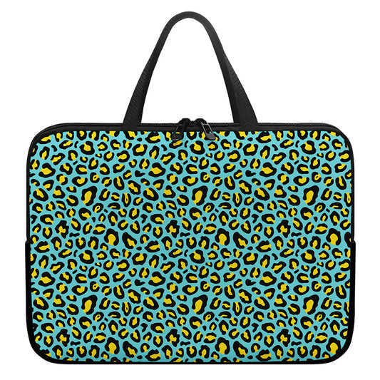 Teal And Yellow Leopard Pattern Print Laptop Sleeve With Handle