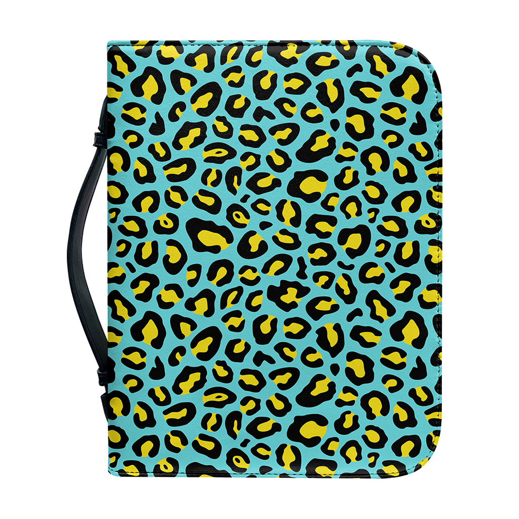 Teal And Yellow Leopard Pattern Print Leather Bible Cover