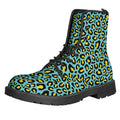 Teal And Yellow Leopard Pattern Print Lace-Up Boots