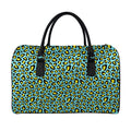 Teal And Yellow Leopard Pattern Print Leather Duffel Bag