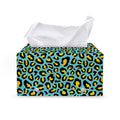 Teal And Yellow Leopard Pattern Print Leather Tissue Box Cover