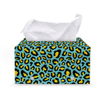 Teal And Yellow Leopard Pattern Print Leather Tissue Box Cover