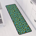 Teal And Yellow Leopard Pattern Print Long Kitchen Mat