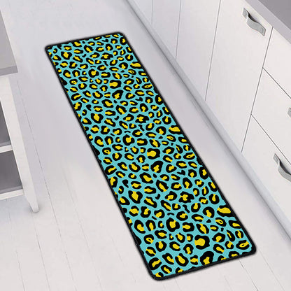 Teal And Yellow Leopard Pattern Print Long Kitchen Mat