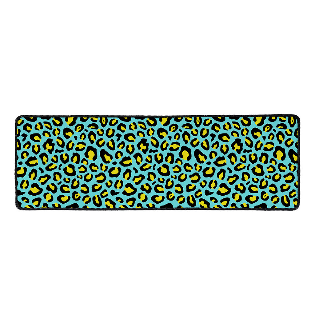 Teal And Yellow Leopard Pattern Print Long Kitchen Mat