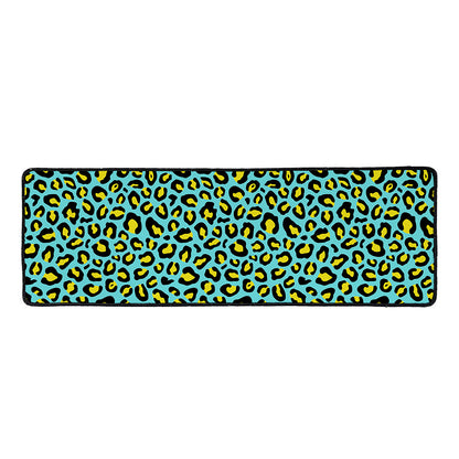 Teal And Yellow Leopard Pattern Print Long Kitchen Mat